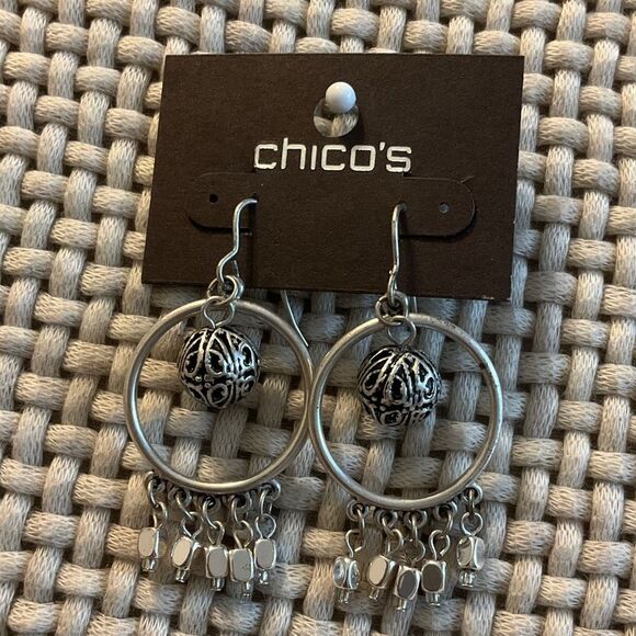 0004-New Chico's Silver Hoop Earrings with Dangle Accents - Picture 1 of 3
